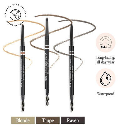 bdb Brows on Point Micro Brow Pencil - Precision Tip & Spoolie, Waterproof, Define Shape & Fill Brows, Black Raven, 3-Pack