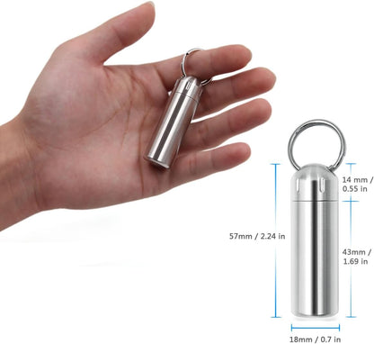 SHD Pill Box Keychain Waterproof Single Chamber Stainless Steel Pill Organizer for Outdoor Travel Camping