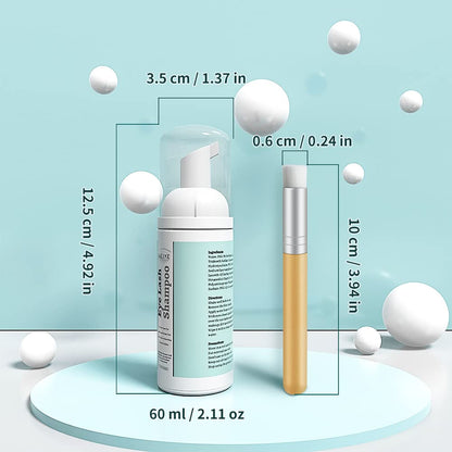Eyelash Shampoo for Lash Extensions Kit, Prolong Lash Cleanser with Brush, Safe Eyelid Cleaner for Salon Home Use 2 fl.oz