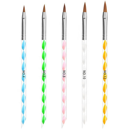 5pcs Nail Art Brushes Set, Nail Art Design Pen Painting Tools with Nail Extension Gel Brush, Nail Polish Brush, Builder Nail Gel Brush, Dotting needle,Adhesive drill pen (Color)