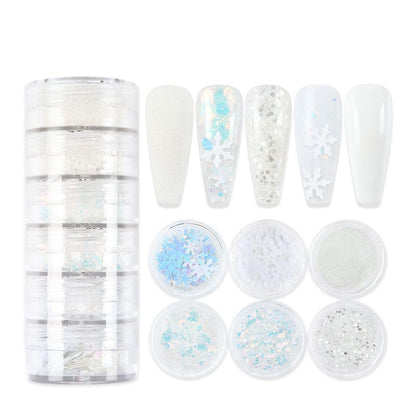 Christmas Nail Art Glitters Sequins, 12Boxes Winter Nail Art Decoration Flakes 3D Snowflake Nail Decals Red Green Nails Art Designs Holographic Christmas White Snowflake Glitters for Nails Decorations