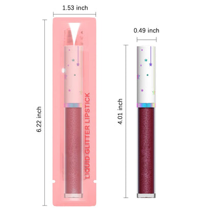 evpct 1Pcs Dark Wine Red Metallic Shimmer Glitter Lip Gloss Liquid Lipstick Long Lasting Waterproof 24, Glitter Pearlescent Metallic Sparkly Liquid Lipsticks Lip Stains Makeup Set for Women 02