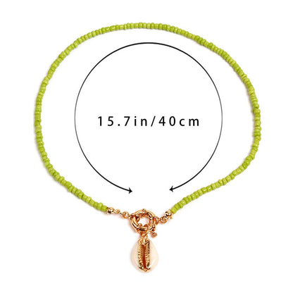 Bohemian Necklace Bead Shell Necklace Chain Pendant Necklace Jewelry for Women and Girls (Green)