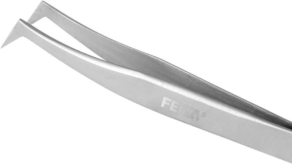 Volume Eyelash Extension Tweezer - FEITA Professional Angled Curved Pointed L-Shaped Precision Tweezers for 3D 4D 6D Lashes Extension - Silver