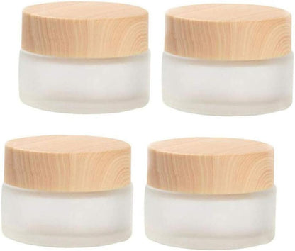 50 Gram/50 ml Empty Sample Jars Round Frosted Glass Bottle Cosmetic Cream Jar Wood Grain Lid Cosmetic Container Glass Cream Box Refillable Cream Pot Jars for Lip Balm Lotion Eyeshadow,4 Pack