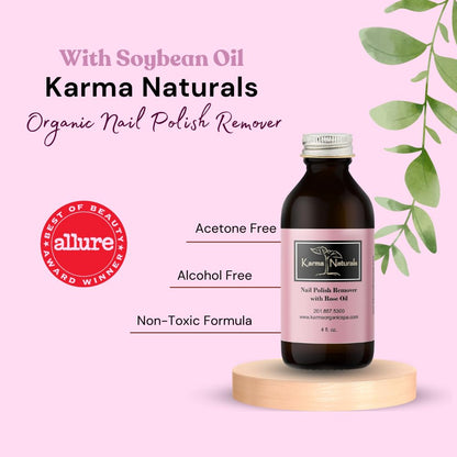 Karma Organic Nail Polish Remover with Soybean Oil and Rose Oil- Non Toxic, Vegan, Cruelty Free, Acetone Free – Nails Strengthener for Fingernails – 12 fl. Oz. (3 Pack)