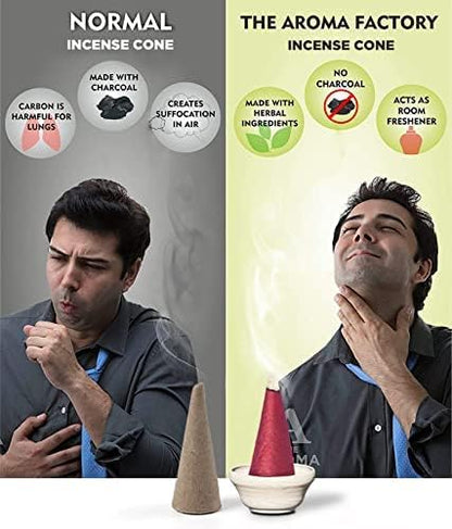 The Aroma Factory Organic Incense Dhoop Cones 3x30 Cones Jute Gift Set with Holder (Royal Luxury)