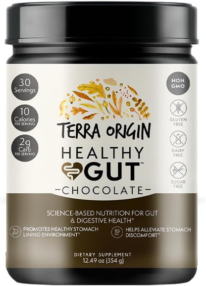 TERRA ORIGIN Healthy Gut Chocolate | 30-Servings with L-Glutamine, Zinc, Glucosamine, Slippery Elm Bark, Marshmallow Root and More!