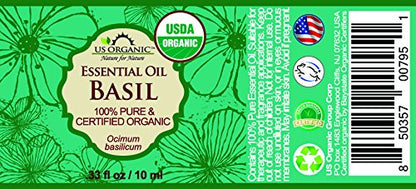 US Organic 100% Pure Basil Essential Oil, USDA Certified Organic, Steam Distilled W/Euro Dropper, 10 ml (More Size Variations Available)