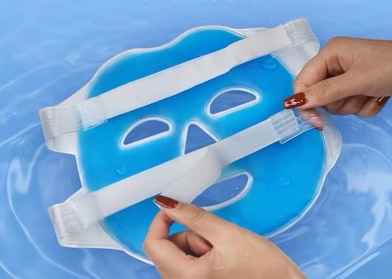 Ice Face Mask Reusable,Cold Hot Compress Gel Ice Facial Mask with Gel Beads,Face SPA for Woman Sleeping Reduce Eye Puffiness Face Puffiness Sleeping Travel (Blue)