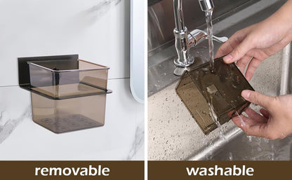 Toothbrush Holder Toothpaste Holder with Wall Mount for Family, Metal Frame & Plastic Black Bathroom Organizer Set with Adhere Tape for Bathroom -one Pack