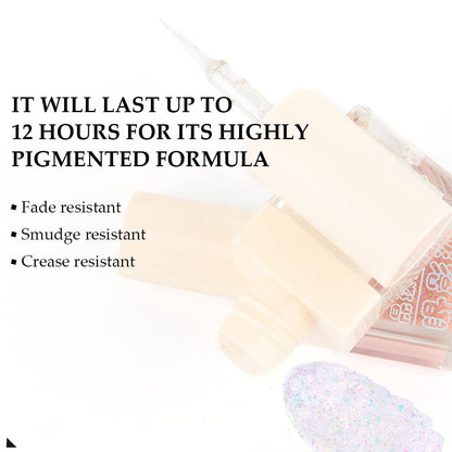 Waterproof Liquid Glitter Eyeshadow Eyeliner Makeup.Fairy Iridescent Pearl Peach Gold Eye Shadow Liquid Sparkly Eye Liner Highlight inner corner Eye Looks