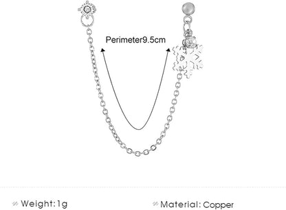 Vintage Crystal Snowflake Cuff Chain Earrings Cz Snowflake Drop Earrings Silver Rhinestone Ear Cuff Earrings Dangle Chain Wrap Cartilage Earring Jewelry for Women