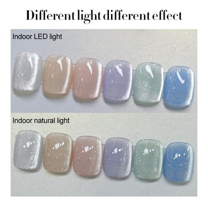 Born Pretty Cat Magnetic Eye Gel Nail Polish, Pastel Milky Jelly Cat Magnetic Gel Pastel Blue Green Purple Pink Nude Silver Nail Art Gel Manicure Salon DIY Gifts 7ML 6PCS