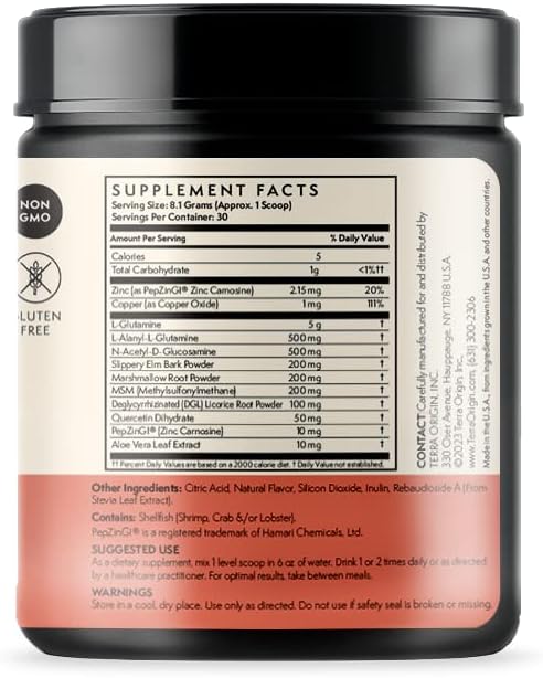TERRA ORIGIN Healthy Gut Watermelon | 30-Servings with L-Glutamine, Zinc, Glucosamine, Slippery Elm Bark, Marshmallow Root and More!