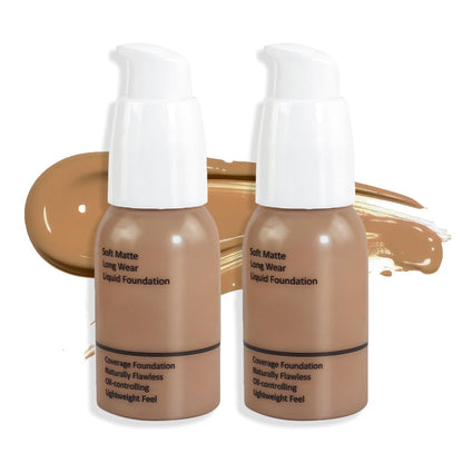 2Pcs Matte Liquid Full Coverage Foundation, Flawless Soft Matte 24HR Oil Control Full Coverage Foundation Makeup for Women, Long-Lasting Waterproof Full Coverage, 06#Toffee (06+06, Pack of 2)