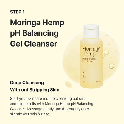 Travel Kit - Mini Travel Size Skincare Essentials - Moringa Hemp Gel Cleanser, Green Caper Toner Essence, Cica Bio-Placenta Cream, B9 Tone-Up Cream (4 items)