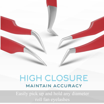 SIVOTE Eyelash Extension Tweezers for Classic & Volume Lashes, 5-Pack, Red