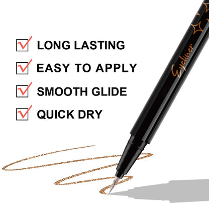 Bronze Brown Metallic Glitter Liquid Eyeliner Waterproof Pen – Long-Lasting Sparkly Waterproof Eyeliner for Women & Men – Tattoo-Effect Eye Makeup for Parties – Delineador Líquido con Brillo 03