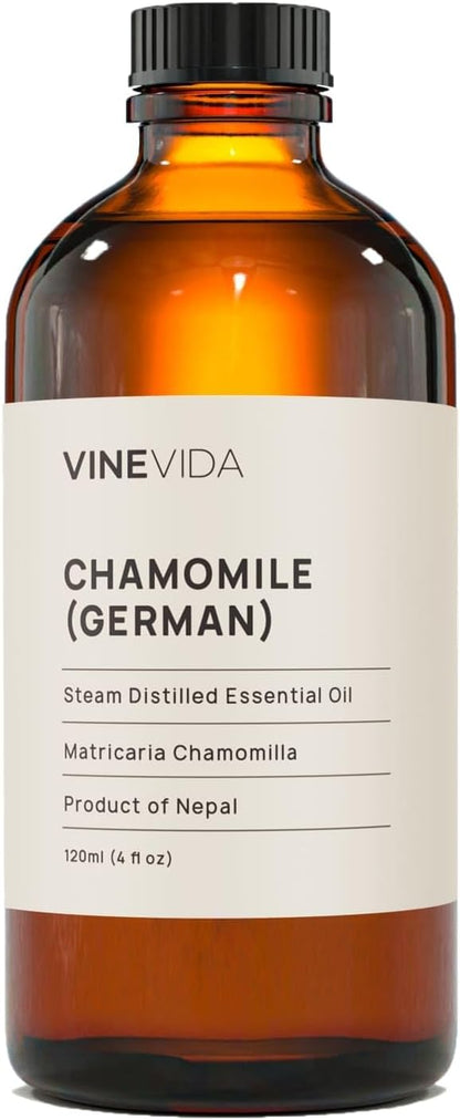 VINEVIDA Chamomile German Essential Oil 4 oz - Undiluted Chamomile Oil 4 oz - Chamomile Candle Oil Scent - DIY Candle Scents for Candlemaking - Bulk Essential Oil for Soap Making Safe for Skin