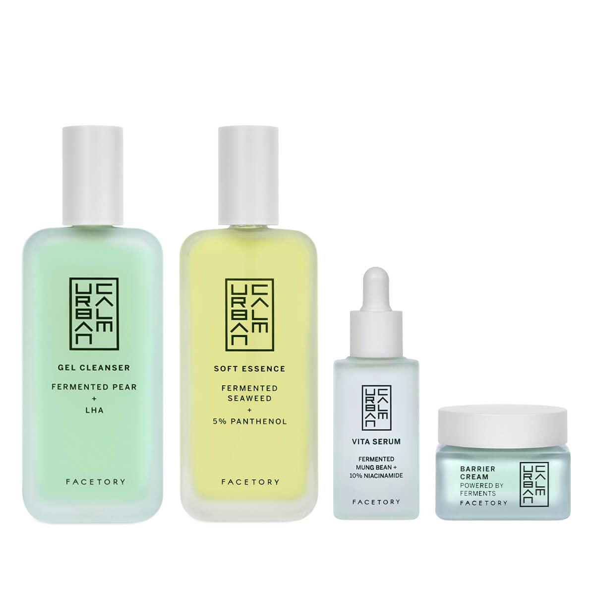 Urban Calm Collection - Fermented Skincare Bundle - for All Skin Types - Anti-Aging Skincare Set for Hydrating, Firming, Exfoliating, Soothing - With Cleanser, Essence, Serum, and Cream