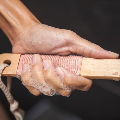 Loofah Back Scrubber for Shower | Bamboo Charcoal Fiber Infused | Loufas for Men & Women | Includes 1 Long Handled Shower Sponge, 1 Bath & Shower Luffa Pouf & 1 Hook to Hang Stuff (Rose Pink)