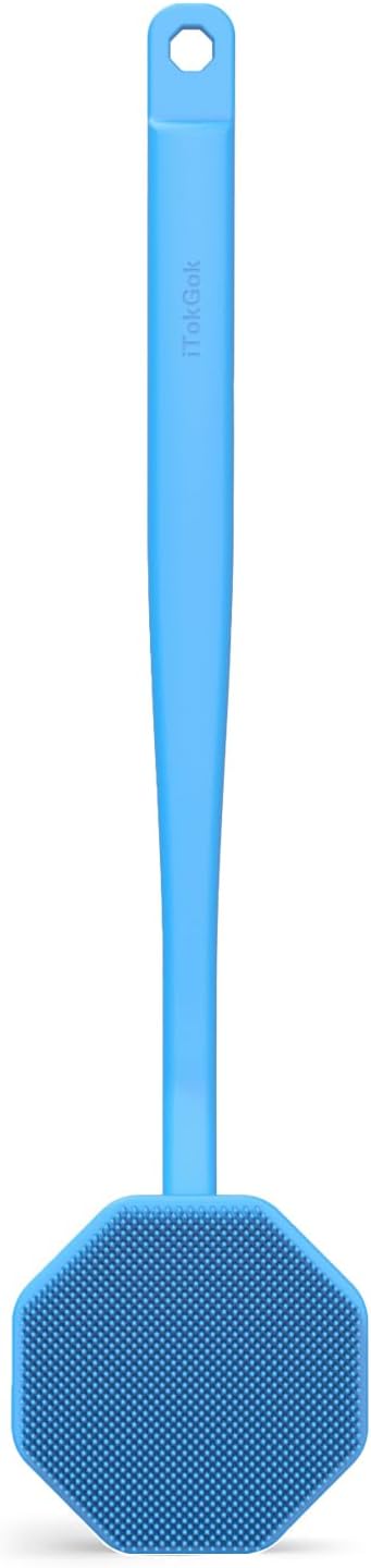 iTokGoK® Silver-Infused Silicone Back Scrubber with Long Handle Back Brush for Shower,Back Brush Long Handle for Men and Women,Ergonomic No-Slip Handle, Long-Lasting (Sky Blue)
