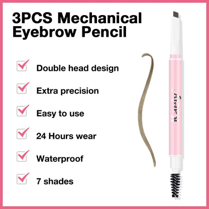 3Pcs Waterproof Eyebrow Pencil, Professional Makeup Micro Brow Pencil, Double-ended ultra-fine eyebrow pencil, Ultra-Fine Mechanical Pencil (3, 04#Light Brown)