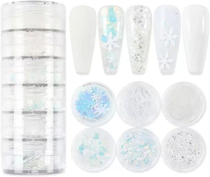 12 Grids Christmas Nail Sequins Glitter Powder 3D Snowflake Xmas Tree Glitter Flake Nail Art Design Winter Nail Supplies Decorations Charms Nails Art Stickers for Women DIY Manicure