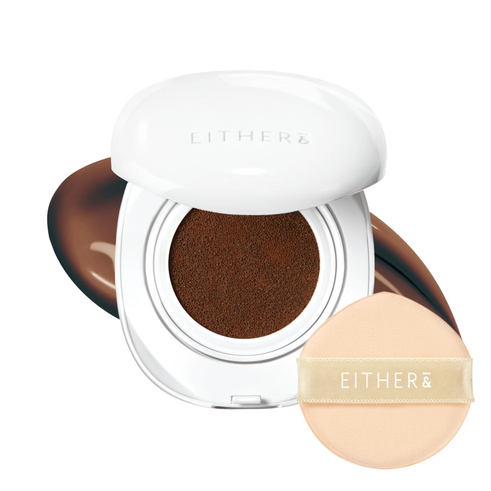 EITHER& Glow Pixel Cushion Foundation, Glowy Skincare, Korean Makeup, Natural Coverage, Moisturizing, Lightweight, Long Lasting Coverage for Flawless Skin (40N Espresso)