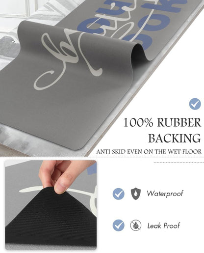 MontVoo-Bath Mat Rug Long Non Slip Super Absorbent Bathroom Runner Stain Resistant Quick Dry Thin Bathroom Mat Fit Under Door-17"x50",Blue-Look