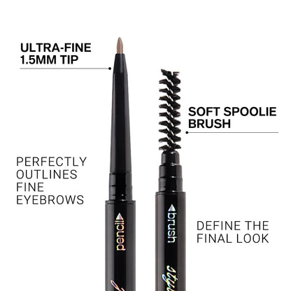 Thin Eyebrow Pencils for Women - 5 Pack Waterproof Micro Dual-Ended Ultra-Fine Tip Brow Pen & Spoolie Brush, Formula for Natural Hair Strokes, Filling, Shaping - Dark Brown