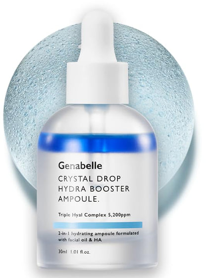 Crystal Drop Hydra Booster Ampoule – Hydrating Serum with Hyaluronic Acid, Panthenol & Jojoba Oil for Skin Barrier and Glow – 1.01 fl.oz
