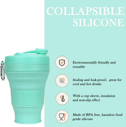 Silicone Coffee Cup with Straw lid Collapsible Cups for Traveling 20oz Lightweight Folding Water Mug for Picnic Hicking Camping Climbing