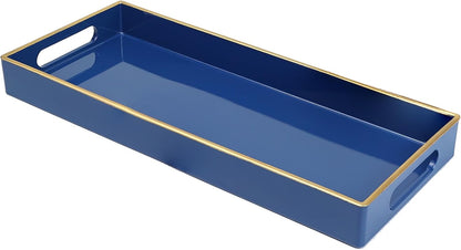 Blue Bathroom Vanity Tray for Countertop, Small Plastic Toilet Tank Versatile Storage & Organization Tray for Makeup, Perfume, Desk, Kitchen, Candles, 13.7"x6"x1.4", 35HB