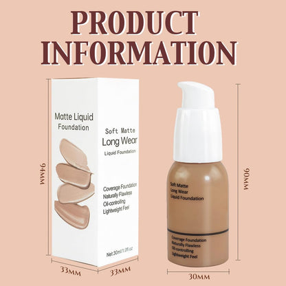 2Pcs Matte Liquid Full Coverage Foundation, Flawless Soft Matte 24HR Oil Control Full Coverage Foundation Makeup for Women, Long-Lasting Waterproof Full Coverage, 04#Warm Sun (04+04, Pack of 2)
