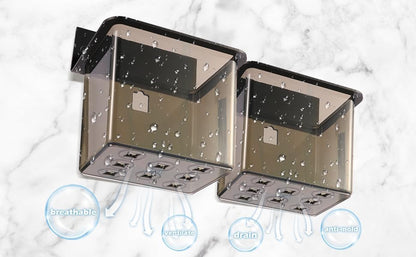 Toothbrush Holder Toothpaste Holder with Wall Mount for Family, Metal Frame & Plastic Black Bathroom Organizer Set with Adhere Tape for Bathroom -one Pack