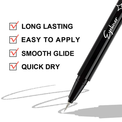 Silver White Metallic Glitter Liquid Eyeliner Pen – Long-Lasting Sparkly Waterproof Eyeliner for Women & Men – Tattoo-Effect Eye Makeup for Parties – Delineador Líquido con Brillo 01