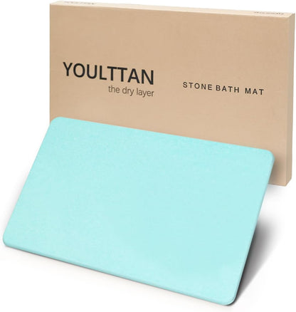 Stone Bath Mat 24"x16" - Diatomaceous Earth Shower Mat, Quick Dry, Anti-Slip, Modern Design with Bonus Non-Slip Pad - Perfect for Home Safety and Style, (Green)