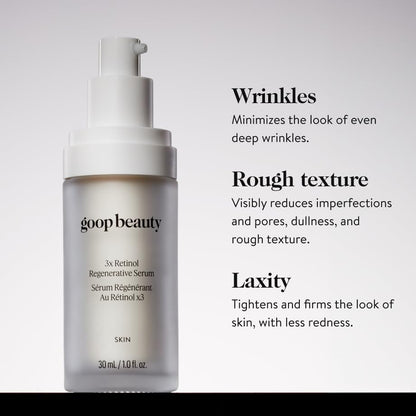 goop Beauty 3x Retinol Regenerative Serum | Face Serum to Reduce the Look of Deep Wrinkles, Pores, & Texture | Retinoids, Ceramides, & Niacinamide | 1 fl oz