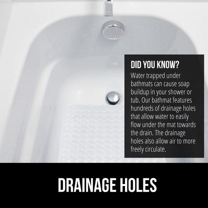 GORILLA GRIP Patented Bath Tub Shower Mat, Machine Washable Bathtub Floor Liner Mats, Suction Cups and Drain Holes to Keep Tubs Clean, Soft on Feet, Bathroom Essentials, 35x16 Inch, White