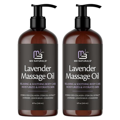 Lavender Massage Oil with Collagen and Stem Cells - Skin Firming Therapy Oil for Cellulite and Quick Absorption on Bum, Thighs, and Belly, 8 fl oz (Pack of 2) by M3 Naturals