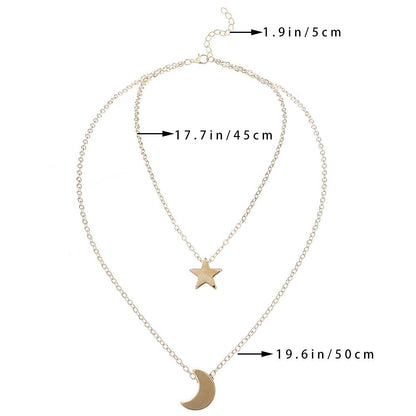 Bohemian Layered Necklace Moon Star Necklace Chain Long Pendant Necklaces Jewelry for Women and Girls (Gold)