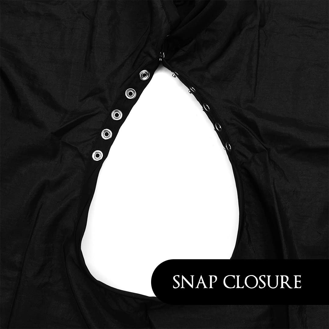 Betty Dain Premier Barber Cutting/Styling Cape, Black Trim Piping, High-end Look, Soft, Lightweight, Water Resistant Nylon, Repels Hair, Snap Closure at Neck, Generous 54 x 60 inch Size, Black