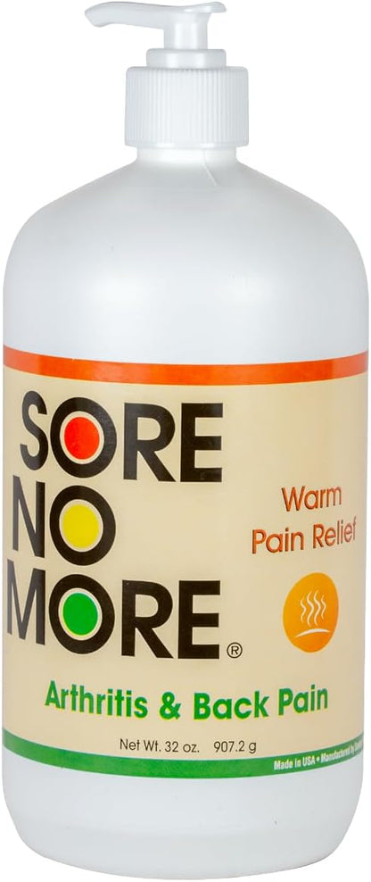 Sore No More Warm Arthritis Pain Relief Cream – Targeted Reliever for Back, Neck, Hands & Feet – Soothing & Fast-Acting Formula for Aches and Pains – Non-Greasy with Orange Aroma – 32 oz