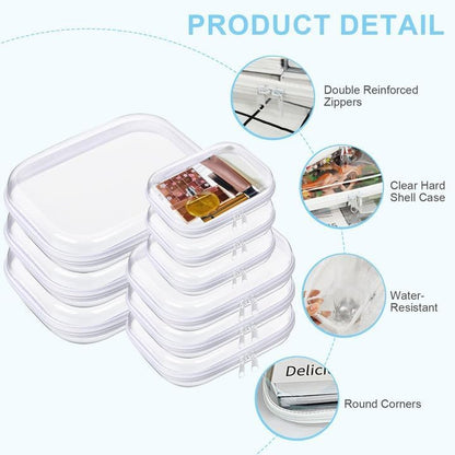 9 Pcs Clear Hard Zipper Case Hard Plastic Zipper Pouches Clear Shell Case Portable Travel Organizer Makeup Bag for Building Blocks Puzzles Cosmetics Makeup Supplies