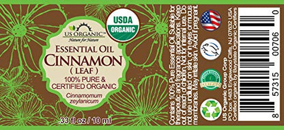 US Organic 100% Pure Cinnamon Leaf Essential Oil - USDA Certified Organic, Steam Distilled - W/Euro Dropper (More Size Variations Available) (10 ml / .33 fl oz)