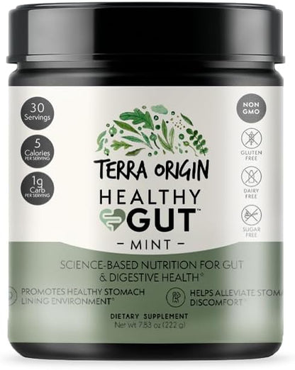 TERRA ORIGIN Healthy Gut Mint Flavor |30-Servings with L-Glutamine, Zinc, Glucosamine, Slippery Elm Bark, Marshmallow Root and More!
