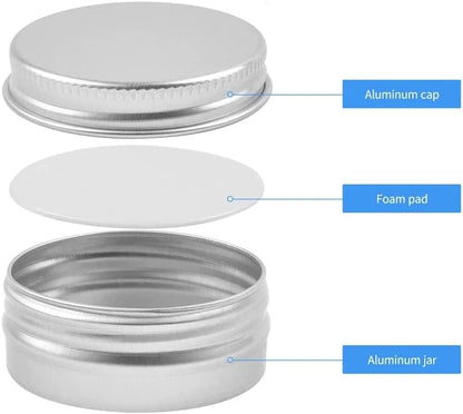 2oz Aluminum Empty Storage Screw-top Tin Jars with Lids, 75PCS Round Candle Cans, Refillable Cosmetic Containers for Lip Balm, Shea Butter, Salves, Silver