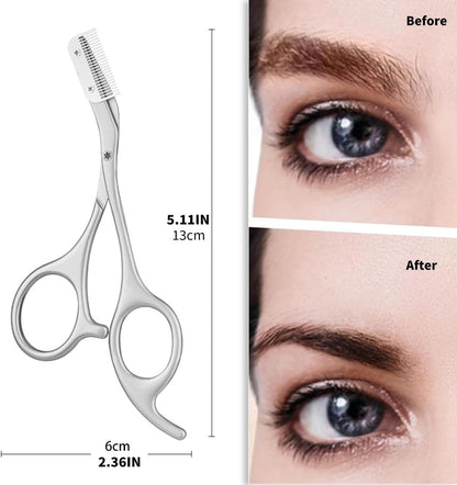 Eyebrow Scissors with Comb, Stainless Steel Facial Grooming Scissors Kit, Professional Precision Eyebrow Trimmer, Perfect For Gifts for Men and Women (Grey)